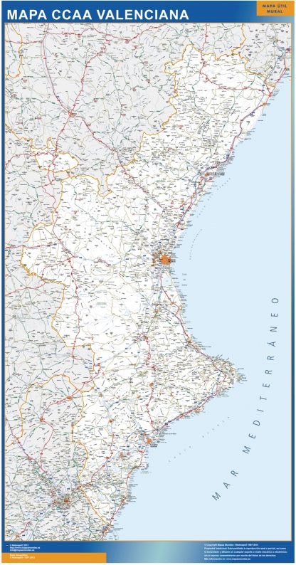 Carte Communauté valencienne routiere plastifiée