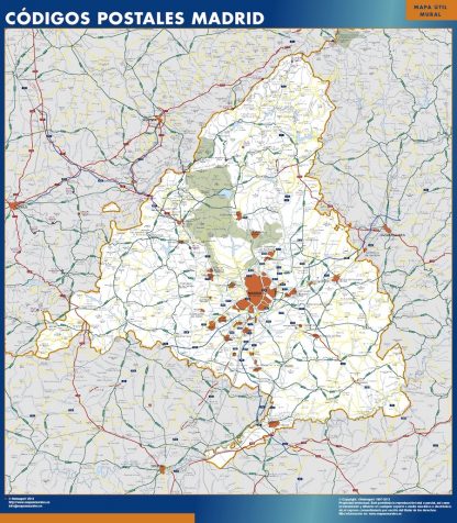 Carte Comunidad de Madrid códigos postales plastifiée