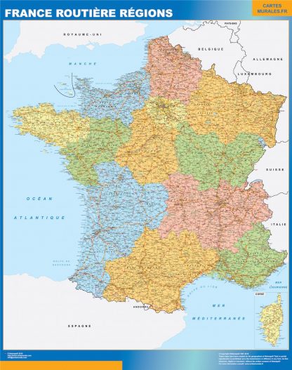 Carte France plastifiée Routiere Regions