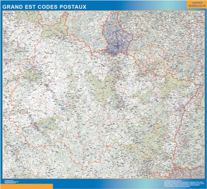 Carte Grand Est plastifiée codes postaux