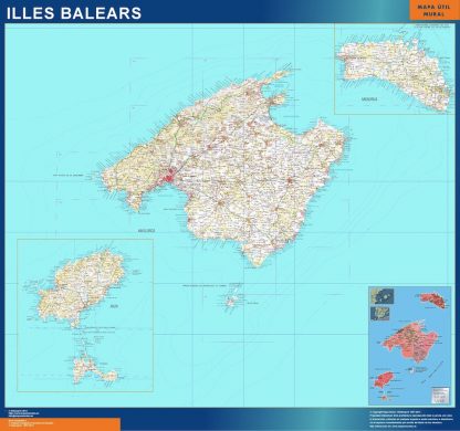 Carte Îles Baléares physique plastifiée