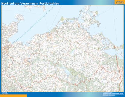 Carte Mecklenburg Vorpommern codes postaux plastifiée