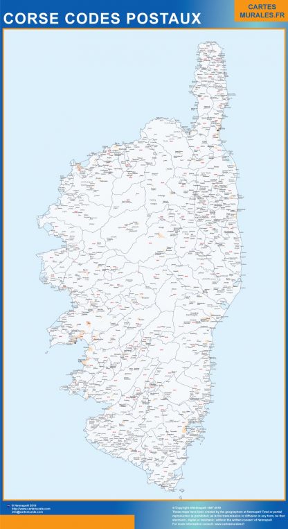 Carte Région plastifiée Corse codes postaux