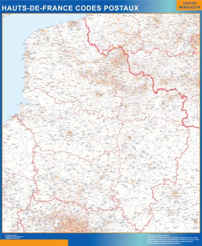 Carte Région plastifiée Hauts de France codes postaux