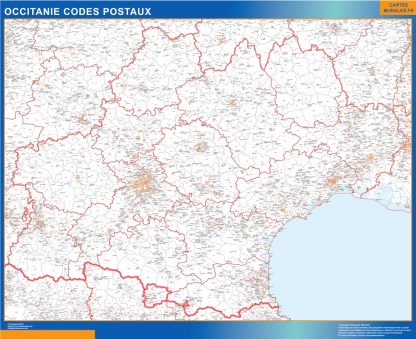 Carte Région plastifiée OccitanIe codes postaux