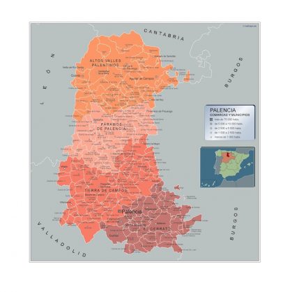 Carte communes province Palencia plastifiée