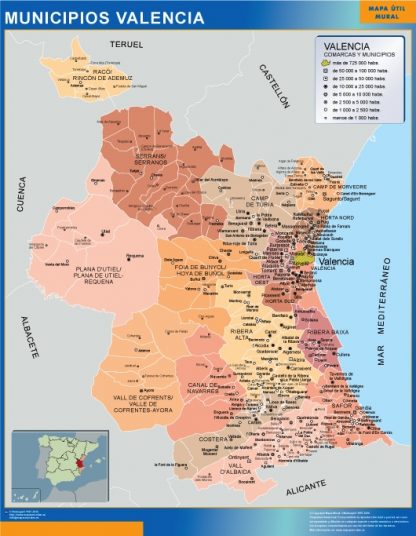 Carte communes province Valencia plastifiée